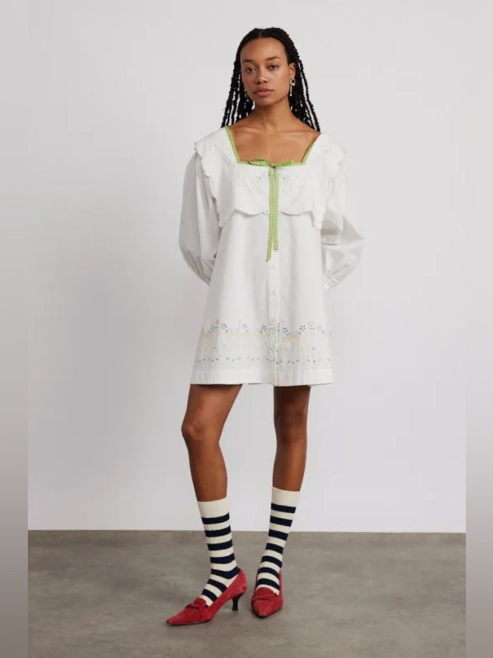 DAMSON MADDER Embroidered Eyelet Statement Collar Mala Mini Dress Size 10 EUC - Picture 4 of 8